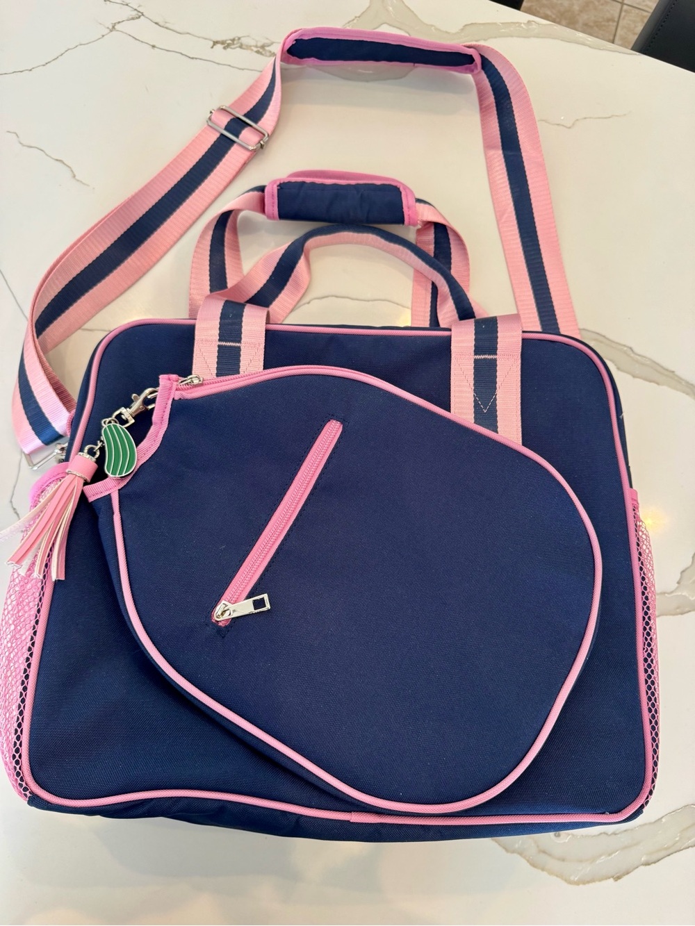 Navy and Pink Women's Pickleball Bag with Detachable Strap